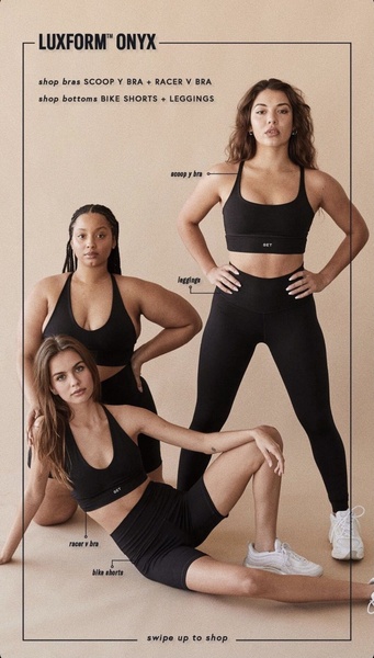 activewear set, sports bra, workout leggings, bike shorts, gym outfit, athletic wear, product launch, brand awareness, editorial, lifestyle, bold, luxurious, black, neutral